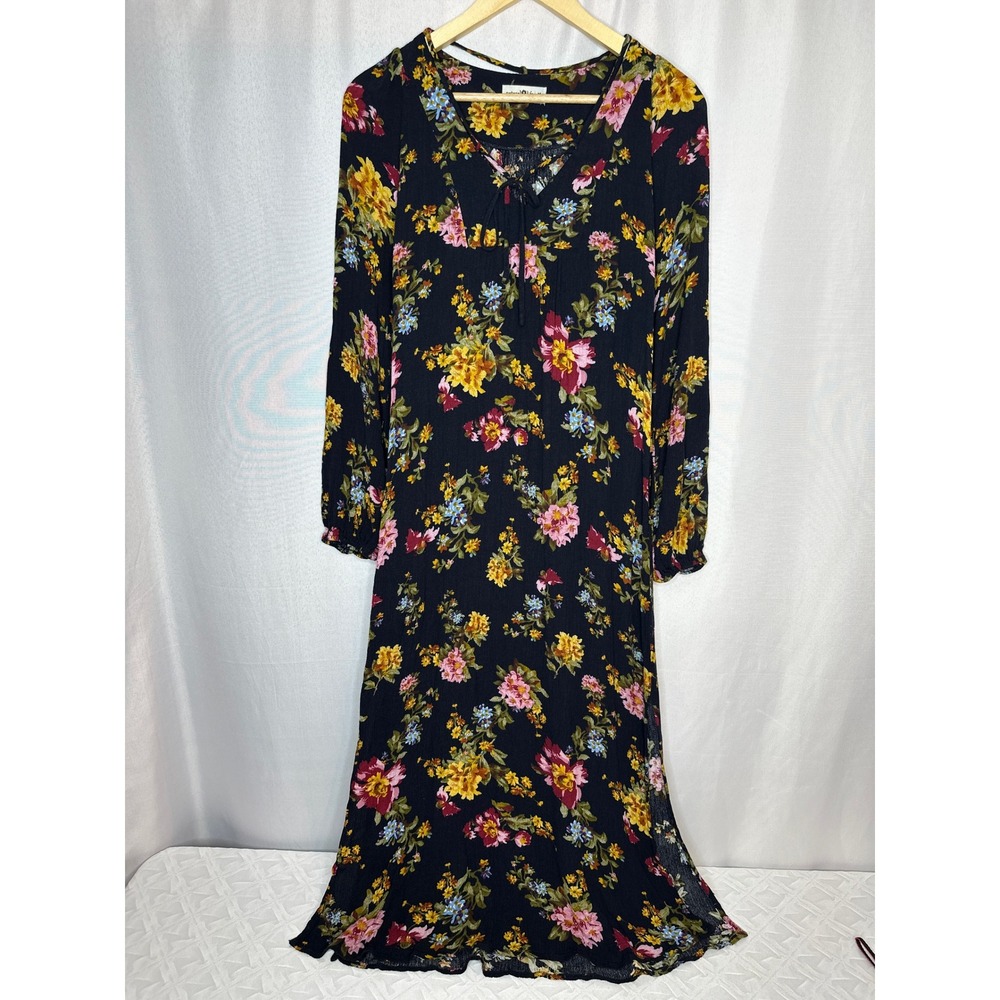Natural Life Rowan Black Floral Maxi Dress MEDIUM Boho Hippie Cottage